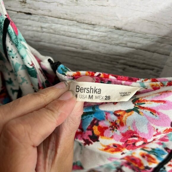 Bershka floral  mini tank dress size medium pink white size medium - Picture 9 of 9